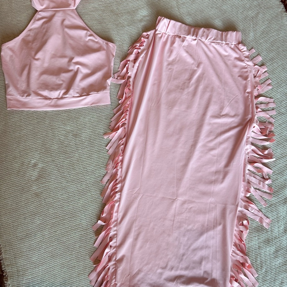 Pink Fringe Two-Piece Set